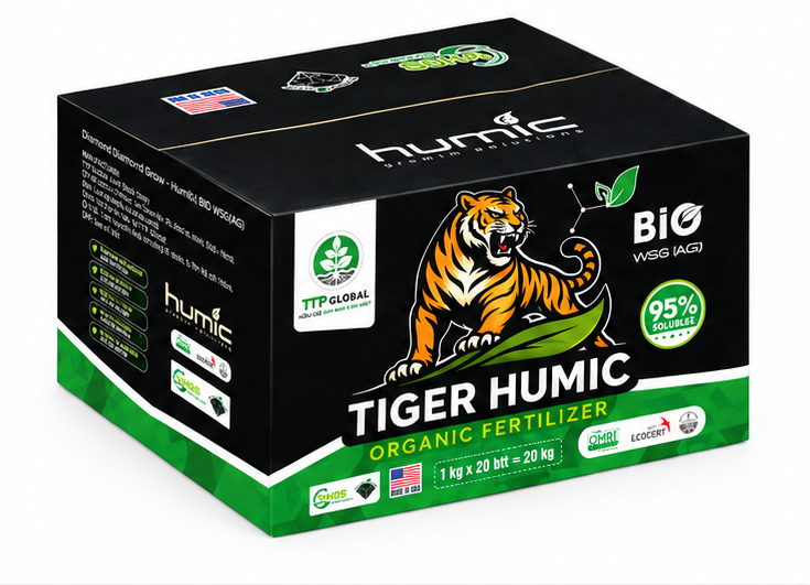 Thùng 20KG Tiger Humic Bio WSG AG – góc nghiêng trái