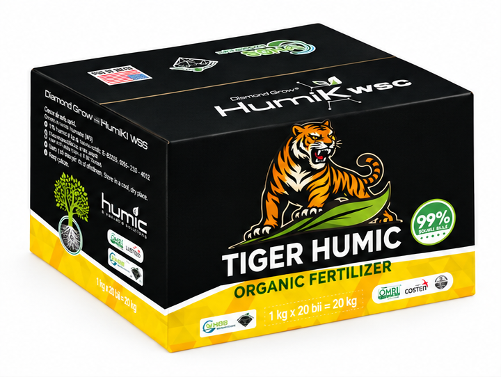 Thùng 20KG Tiger Humic WSG 99% – góc nghiêng trái