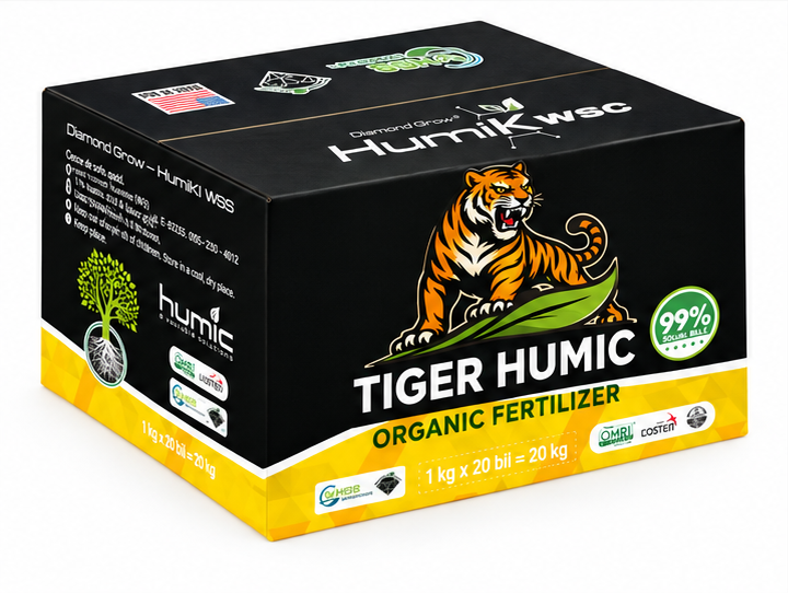 Thùng 20KG Tiger Humic WSG 99% – mặt sau nghiêng trái