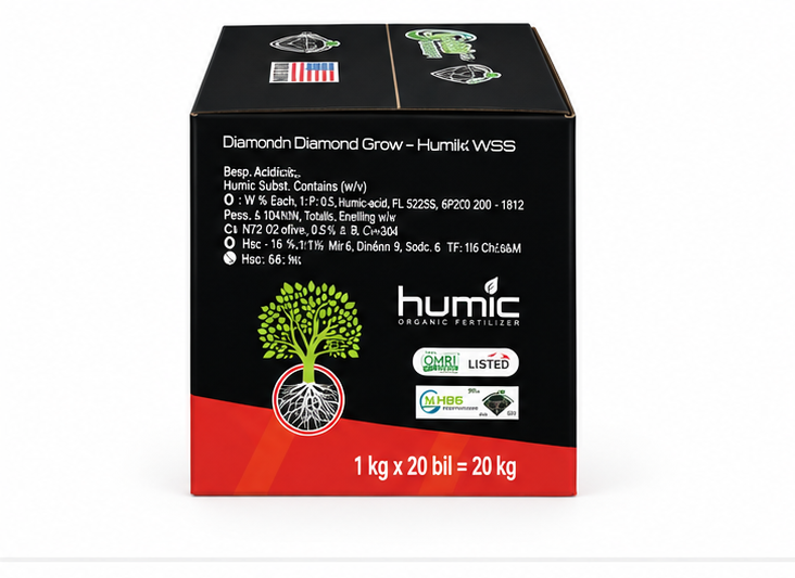 Thùng 20KG Tiger Humic WSP 95% – mặt bên trái