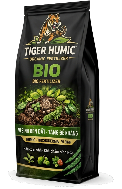 Mặt trái bao bì Tiger Humic Bio (Xoay trái)