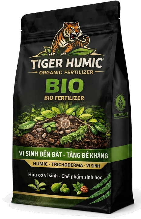 Mặt phải bao bì Tiger Humic Bio (Xoay phải)